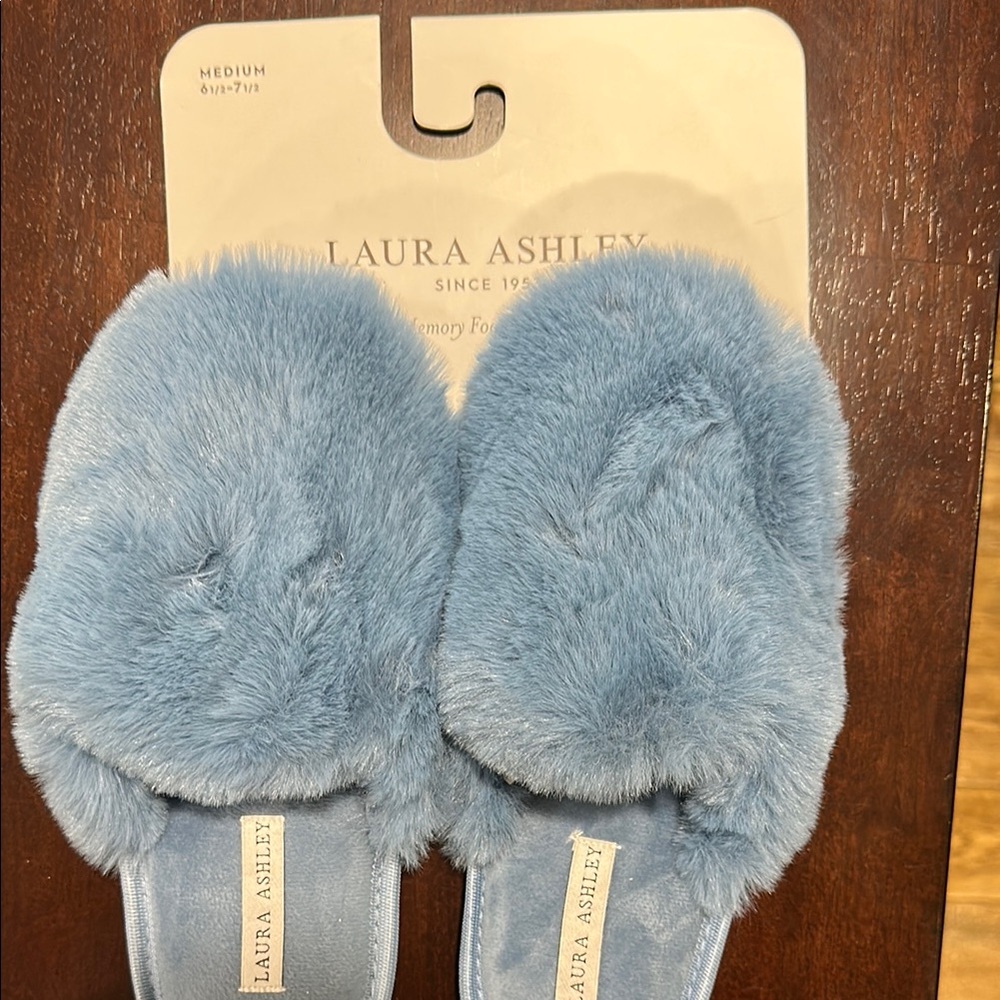 Laura Ashley Soft Blue Plush Slippers
